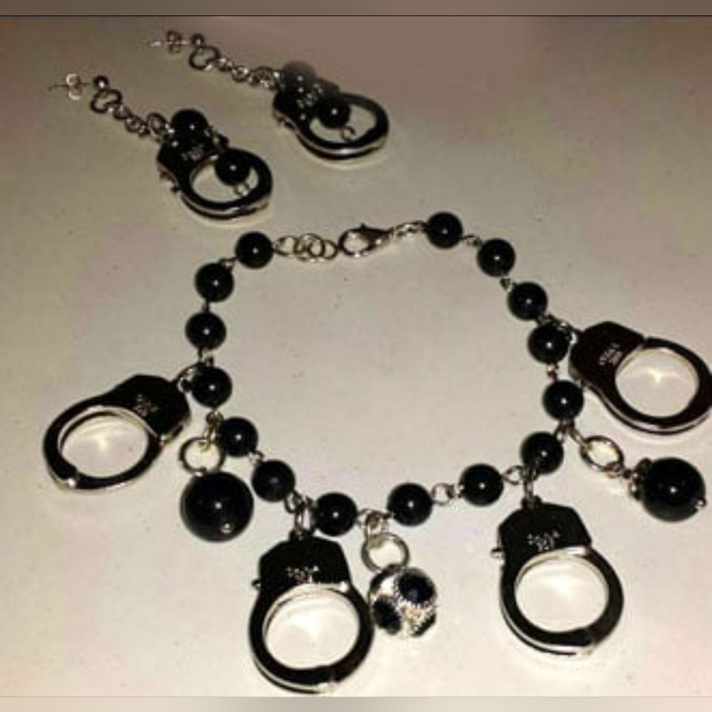 Black Handcuff Bracelet/Earring set